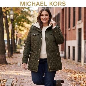 Michael Kors Quilted Faux-Fur Collar Utility Coat – Olive